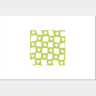 Large Floral Checker Board - lime green Posters and Art